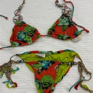 Beach Bunny Floral Bikini - Orange and Green